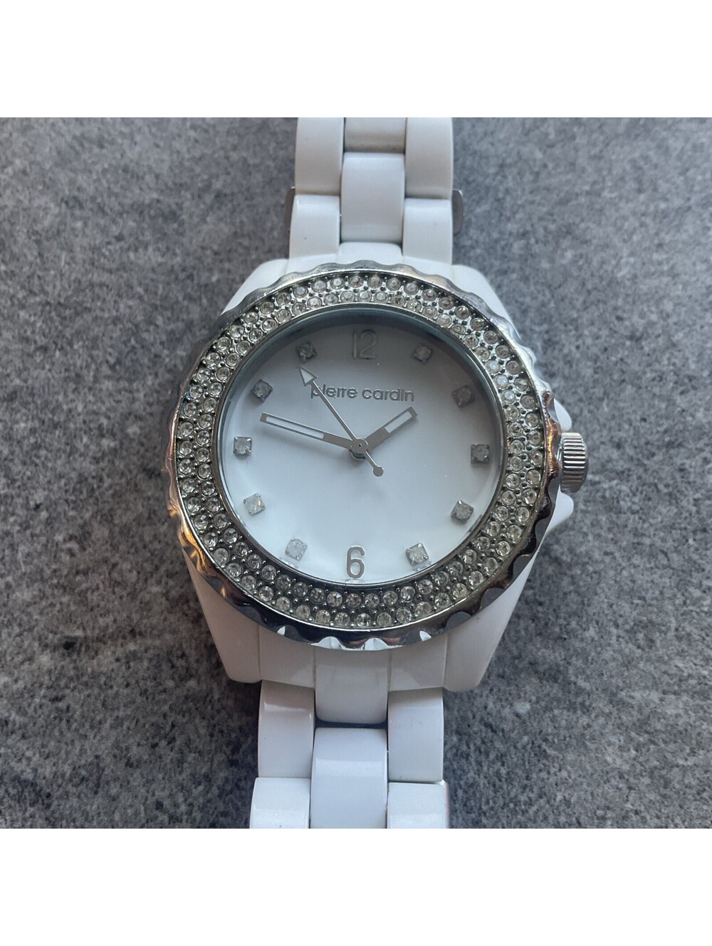 Pierre Cardin Womens Watch 39mm White Case & Band Swarovski Crystal Bezel BK